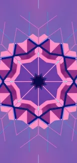 Colorful geometric kaleidoscope wallpaper with vibrant pink and purple design.