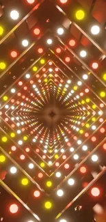 Geometric LED light tunnel wallpaper with vibrant patterns.
