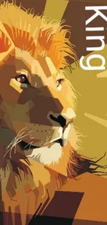 Abstract geometric lion with 'King' text, in gold tones.