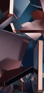 Geometric metallic abstract art with bold shapes.