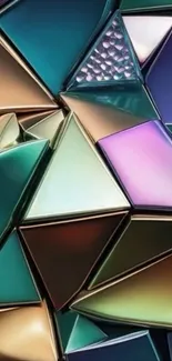 Colorful geometric metallic abstract design with shiny texture.