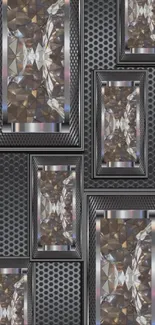 Geometric metallic abstract wallpaper with intricate patterns.