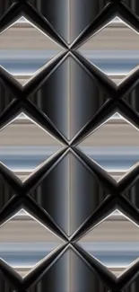 Geometric metallic diamond pattern wallpaper.