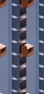 3D geometric design with copper cubes on a grey background.