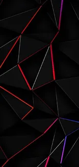 Geometric neon black wallpaper with vibrant angular lines.