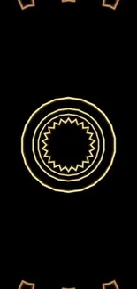 Geometric neon circle with glowing yellow lines on a black background.