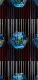 Geometric pattern with neon crystal shapes in blue and black hues.