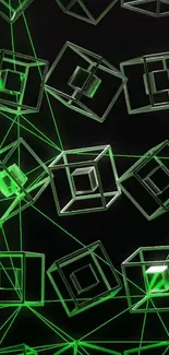 Geometric neon green cubes on dark wallpaper