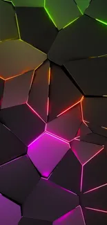 Geometric neon wallpaper with vibrant colors on a black background.