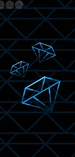 Geometric neon diamonds on black wallpaper.