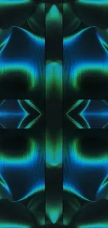 Futuristic geometric neon wallpaper with blue and green symmetry.