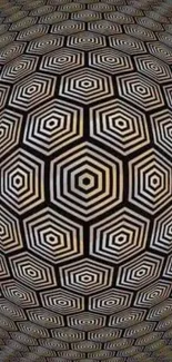 Geometric optical illusion wallpaper in brown hues.