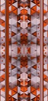 Geometric orange and white pattern wallpaper.