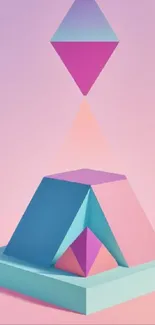 Geometric shapes in pastel hues on a phone wallpaper.