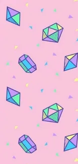 Geometric pastel wallpaper with colorful shapes.