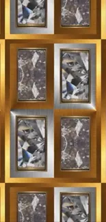 Geometric gold and silver abstract pattern wallpaper.