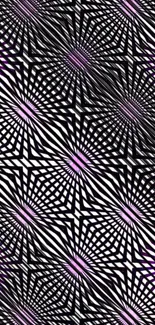 Geometric pattern wallpaper with black lines and purple highlights.