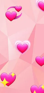 Geometric pink heart wallpaper with cute and vibrant design.