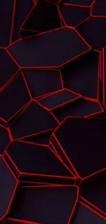 Bold red and black geometric pattern wallpaper with abstract shapes.