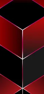 Bold geometric red and black cube pattern wallpaper.