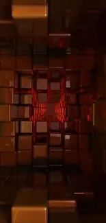 Abstract geometric wallpaper with red and brown tiles.