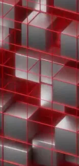 Red and gray geometric cube design wallpaper.
