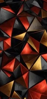 Geometric pattern wallpaper with red, black, and gold triangles.