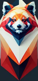 Geometric red panda art with vibrant polygonal design on a dark background.