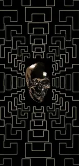 Geometric skull design on black background.