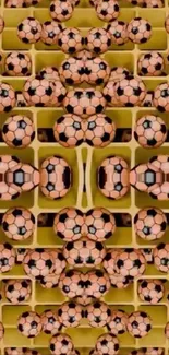 Patterned wallpaper featuring soccer balls with yellow background.