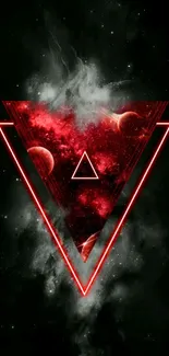 Geometric red space-themed mobile wallpaper with glowing triangles.