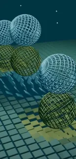 Geometric spheres and tiles in a modern art wallpaper.