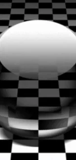 Intriguing geometric sphere and checkerboard pattern mobile wallpaper.