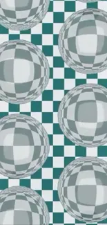 Geometric spheres with a checkered backdrop.