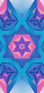 Abstract geometric star wallpaper in blue and pink tones.