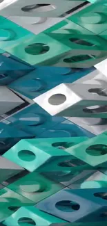 Geometric teal 3D pattern mobile wallpaper.