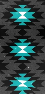 Stylish geometric teal and black pattern wallpaper with artistic flair.