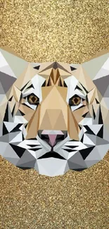 Geometric tiger head on a golden glitter background.