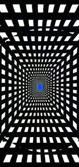 Mesmerizing geometric tunnel with black and white patterns.