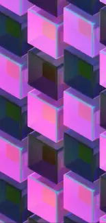 Vibrant geometric 3D cubes wallpaper in purple tones.