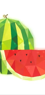 Geometric low-poly watermelon art design wallpaper for mobile devices.