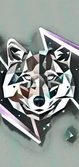 Geometric wolf head in low poly style on gray background.