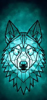 Geometric wolf illuminated in blue light against a dark background.