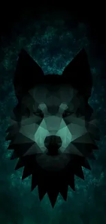 Geometric wolf on a dark turquoise background.