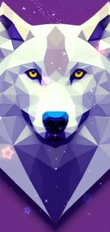 Geometric wolf design on a vibrant purple background wallpaper.