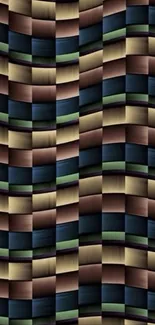 Geometric woven pattern wallpaper with rich colors and textures.