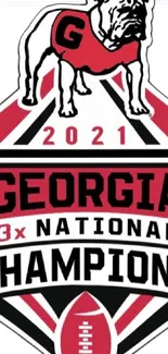 Georgia Bulldogs champions emblem with bold red and black design.