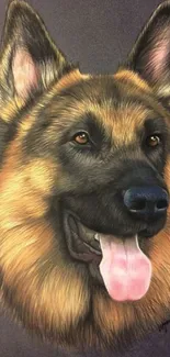 Realistic German Shepherd dog illustrated on wallpaper.