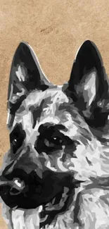 Stylized German Shepherd portrait on brown background.