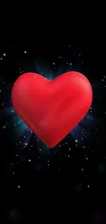 Red heart glowing in a starry space background wallpaper.